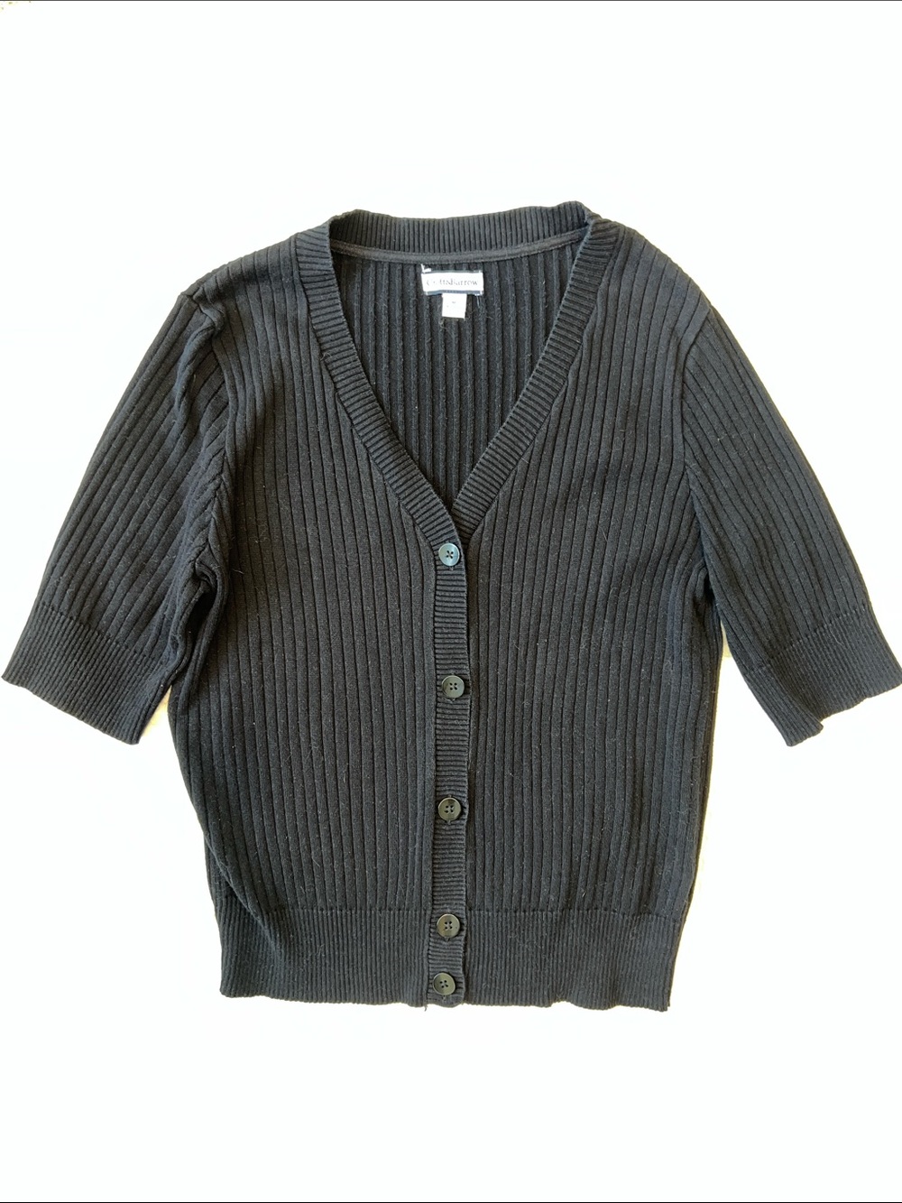 croft & barrow Black Ribbed V-Neck Button Short-Sleeve Cardigan